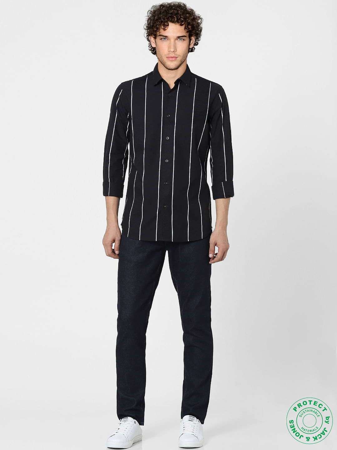 Black Striped Full Sleeves Shirt