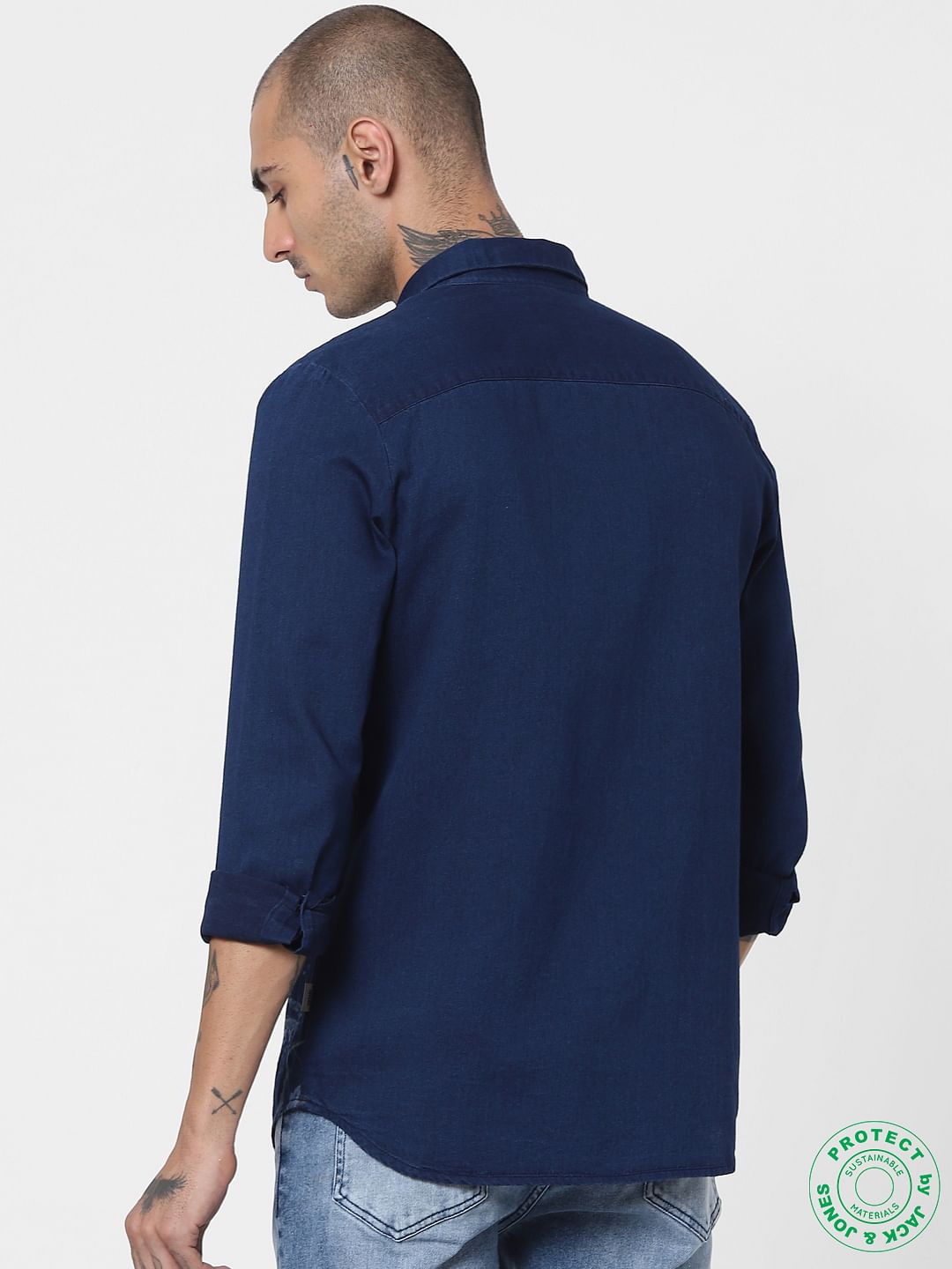 Blue Denim Printed Full Sleeves Shirt