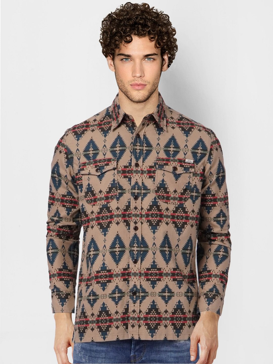 Brown Printed Full Sleeves Shirt