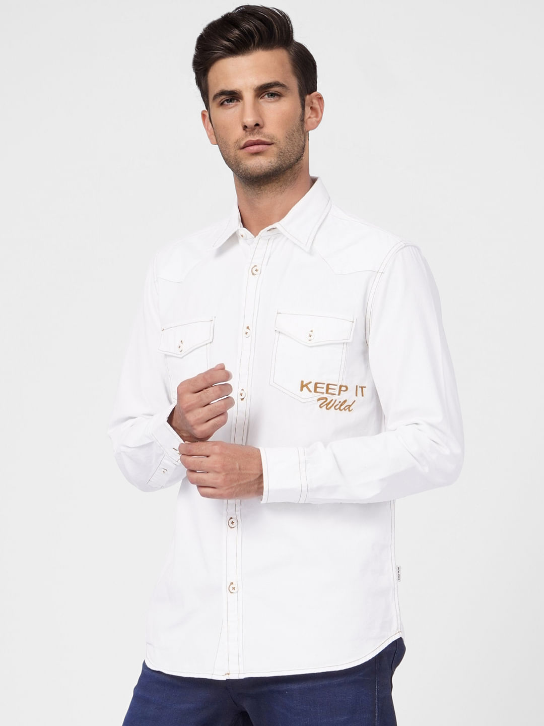 White Embroidery Detail Full Sleeves Shirt