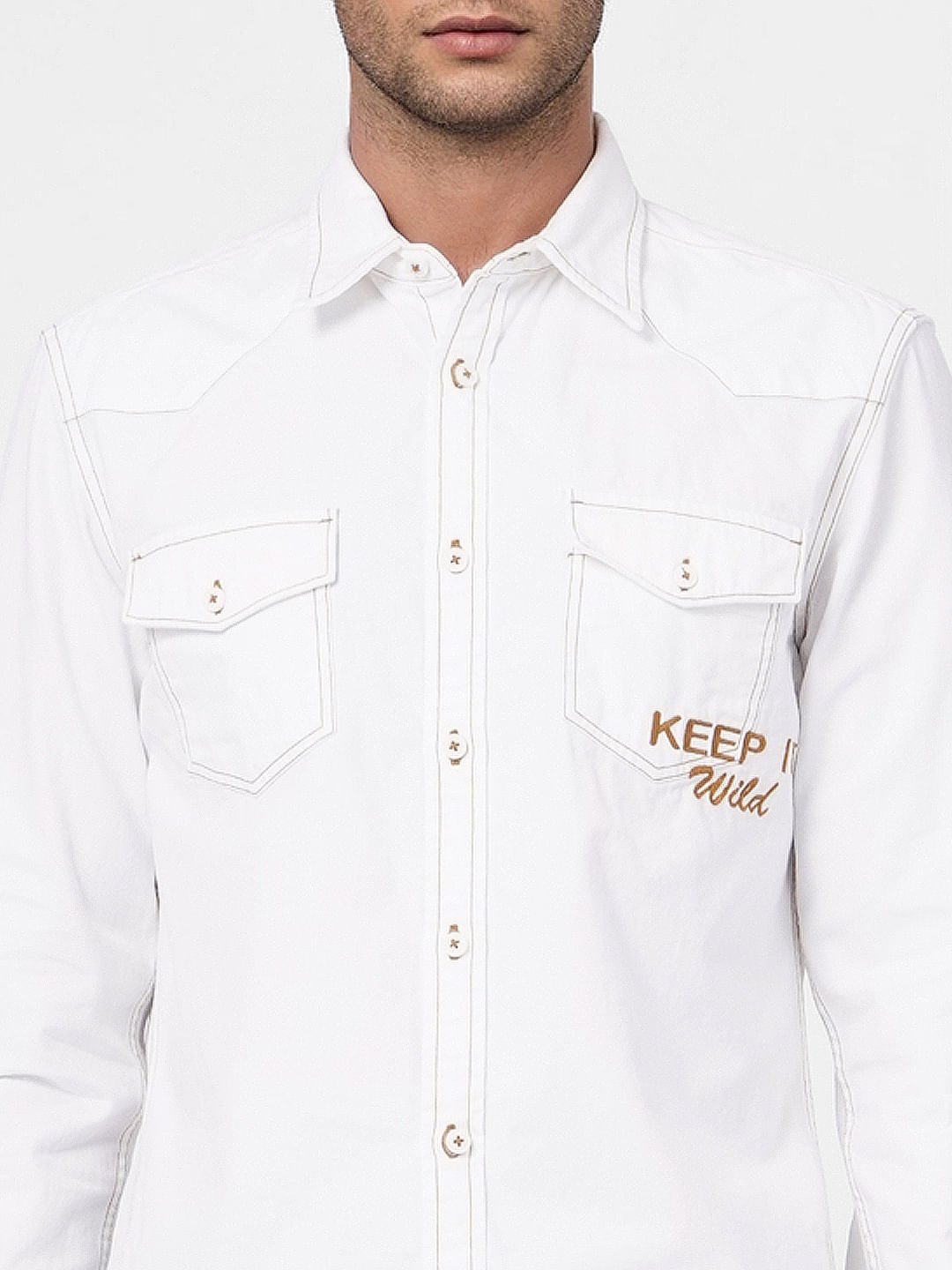 White Embroidery Detail Full Sleeves Shirt