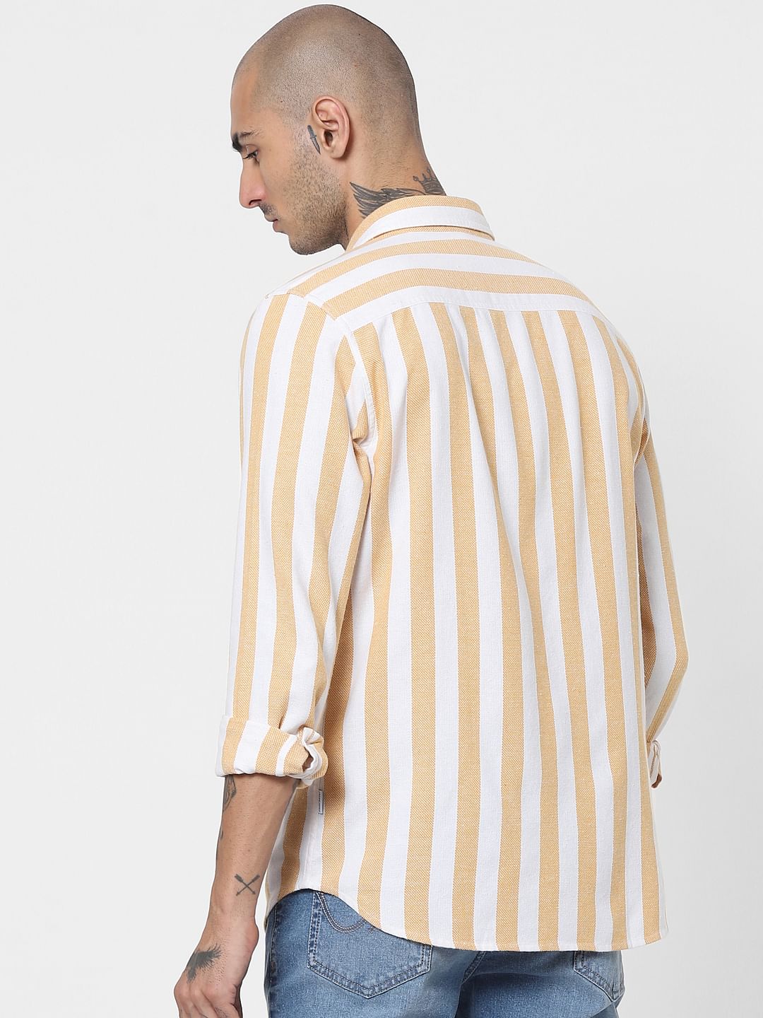 Orange Striped Full Sleeves Shirt
