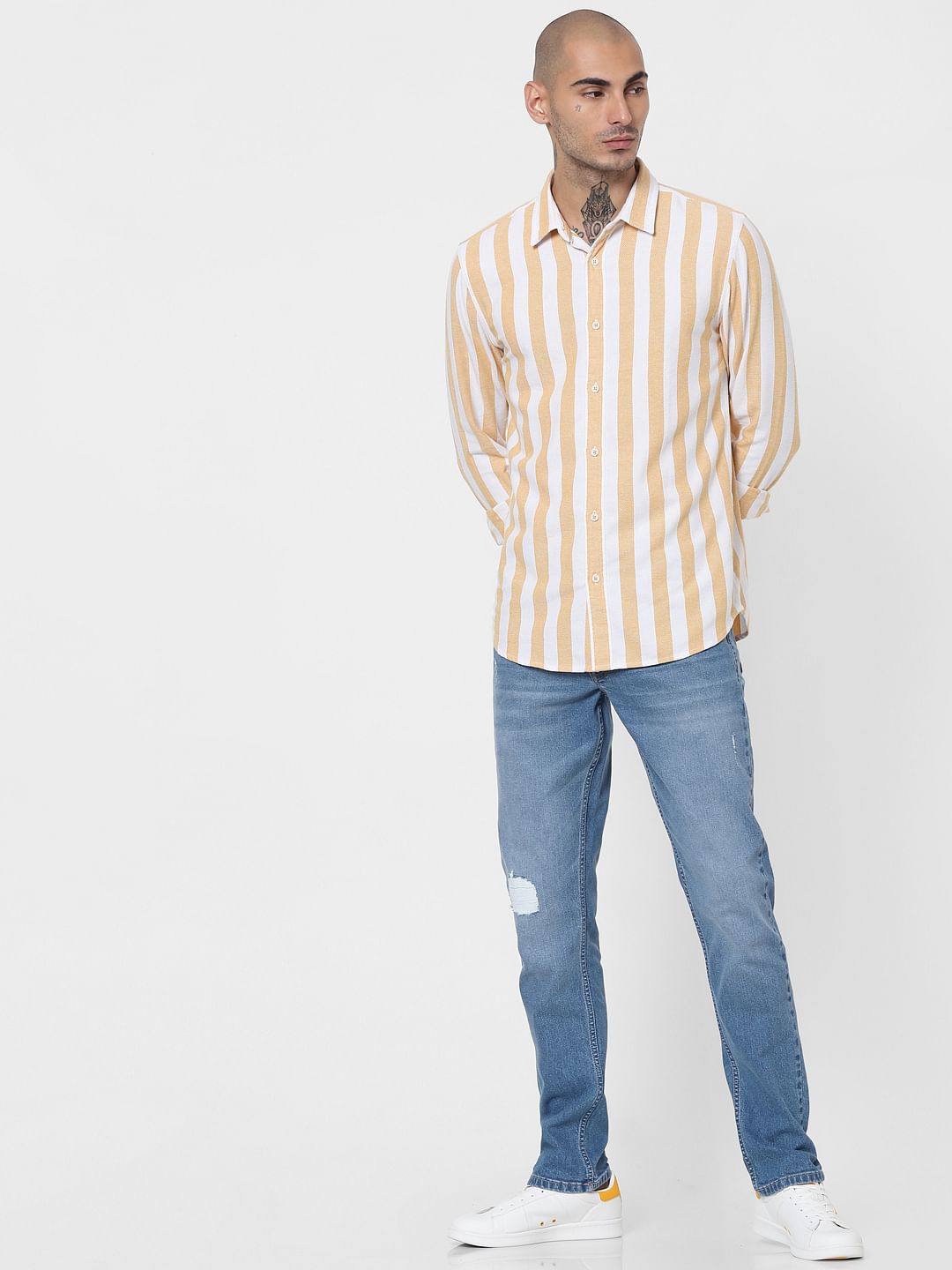 Orange Striped Full Sleeves Shirt