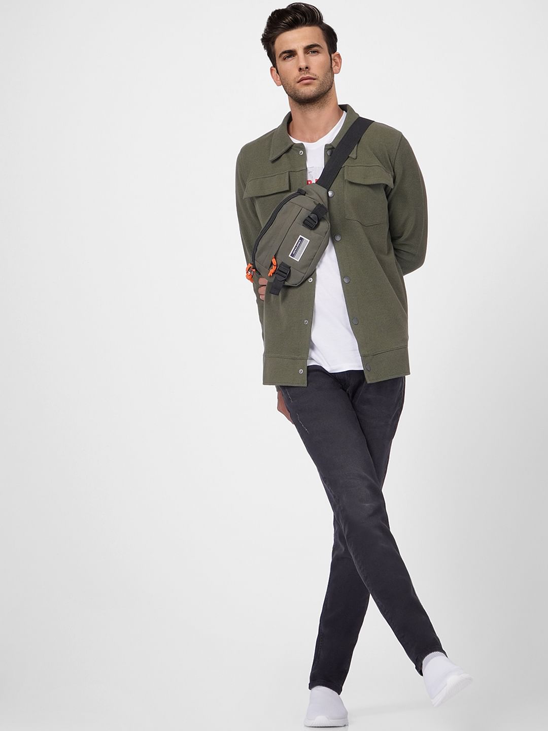 Green Solid Full Sleeves Overshirt