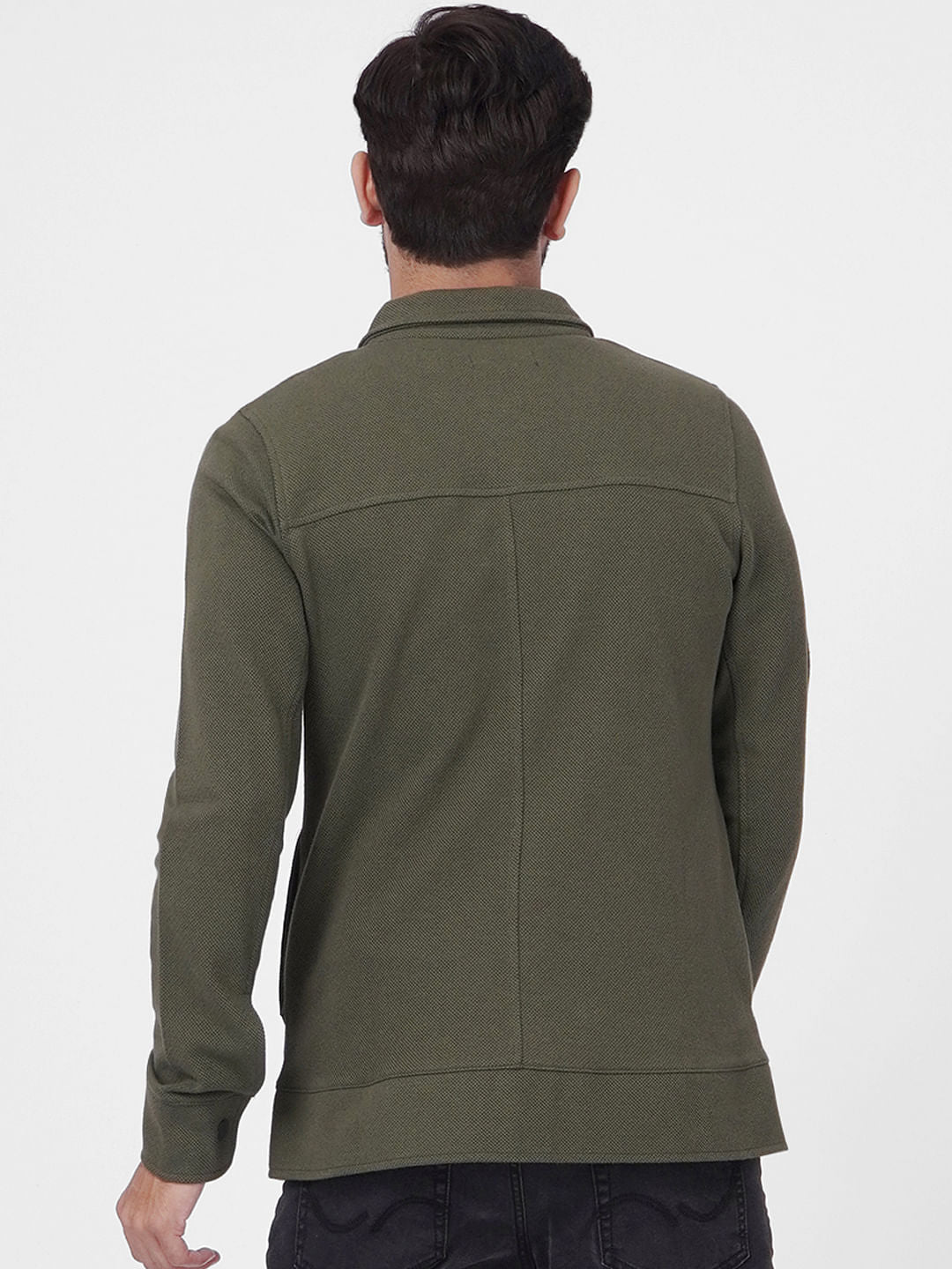 Green Solid Full Sleeves Overshirt