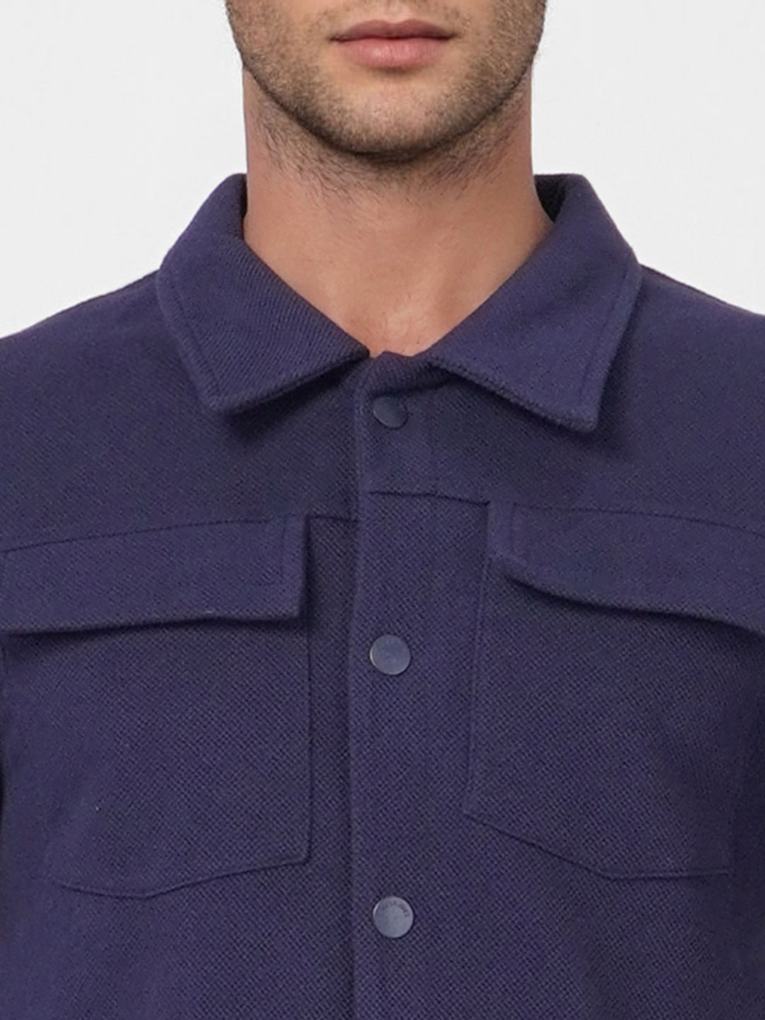 Blue Solid Full Sleeves Overshirt