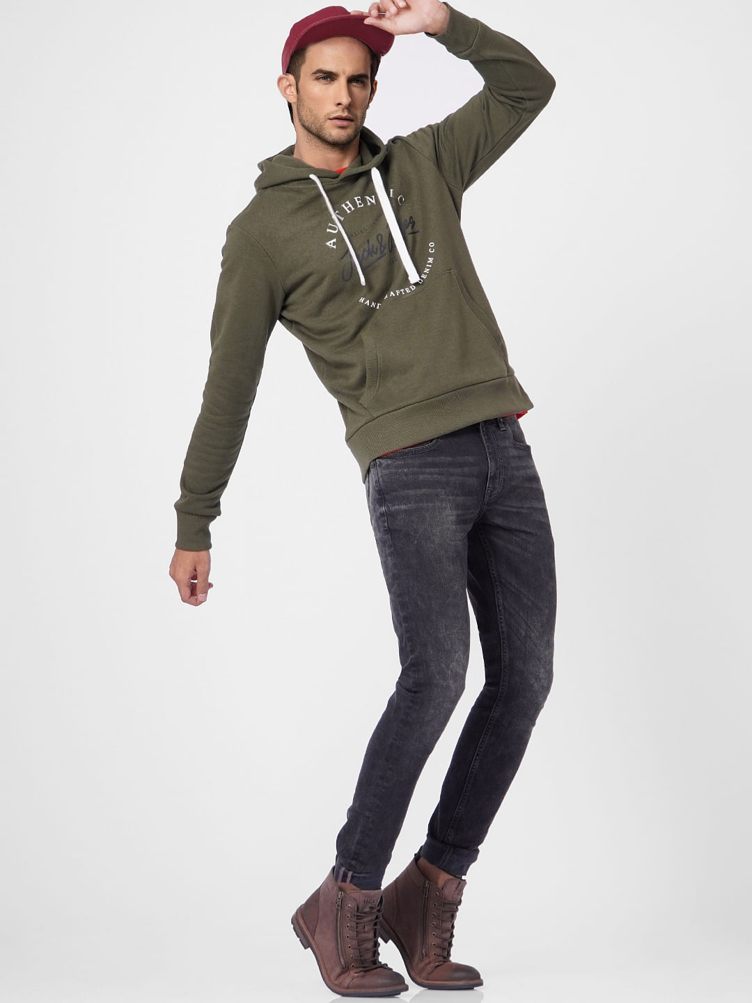 Green Logo Print Hooded Sweatshirt