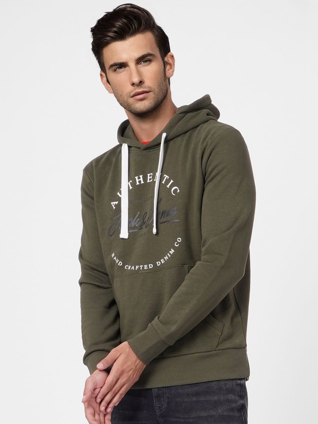 Green Logo Print Hooded Sweatshirt
