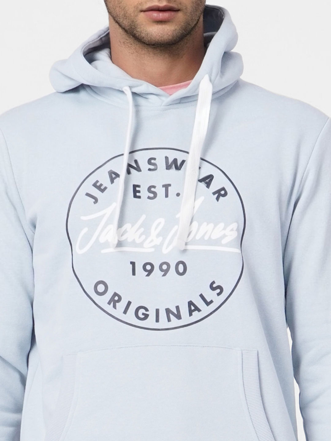 Blue Logo Print Hooded Sweatshirt
