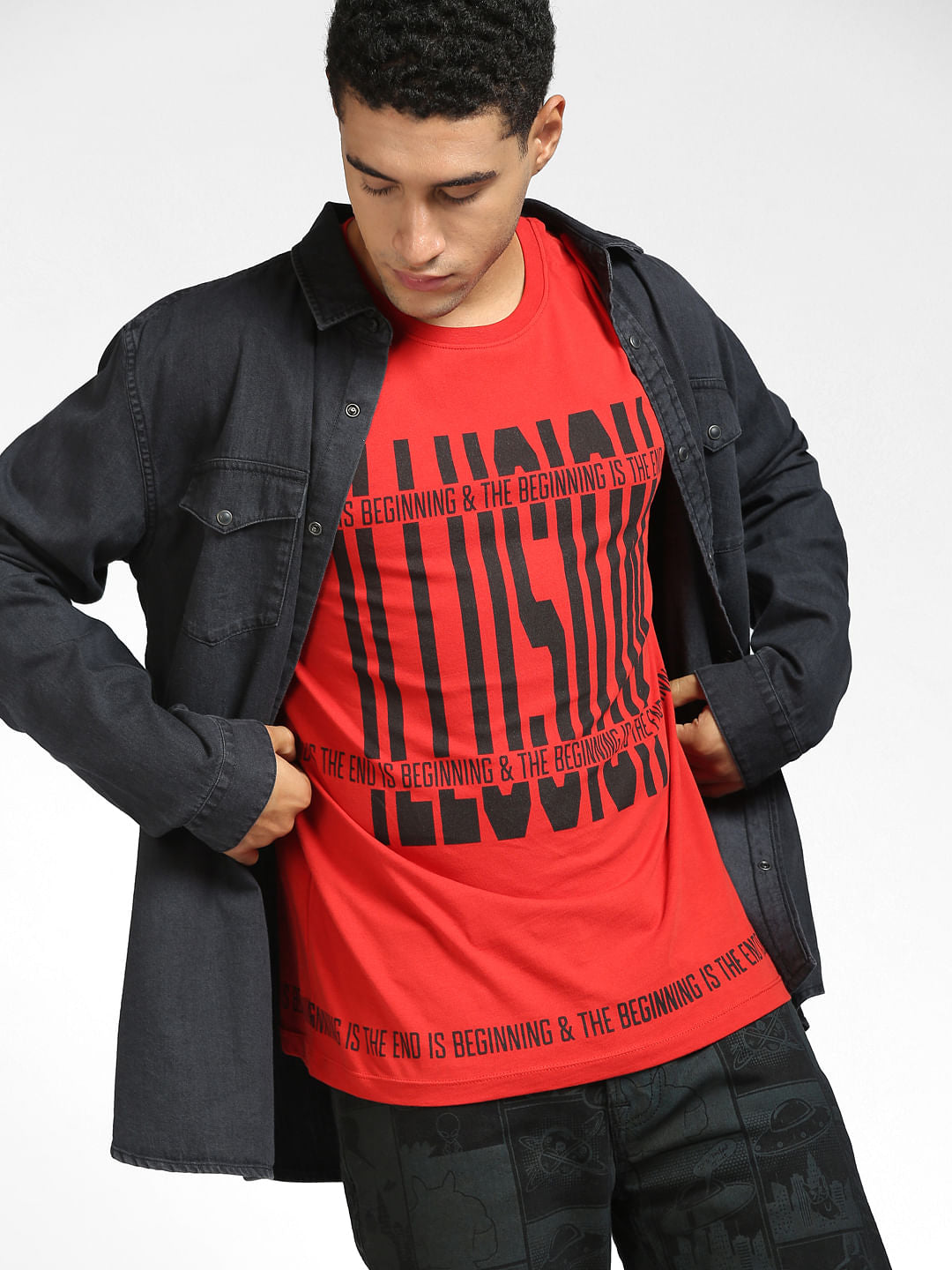 Red Text Print Crew Neck T-shirt