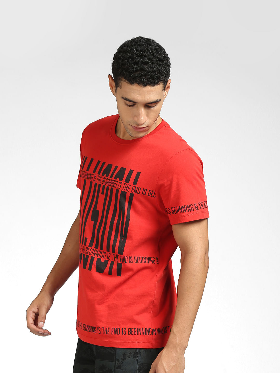Red Text Print Crew Neck T-shirt