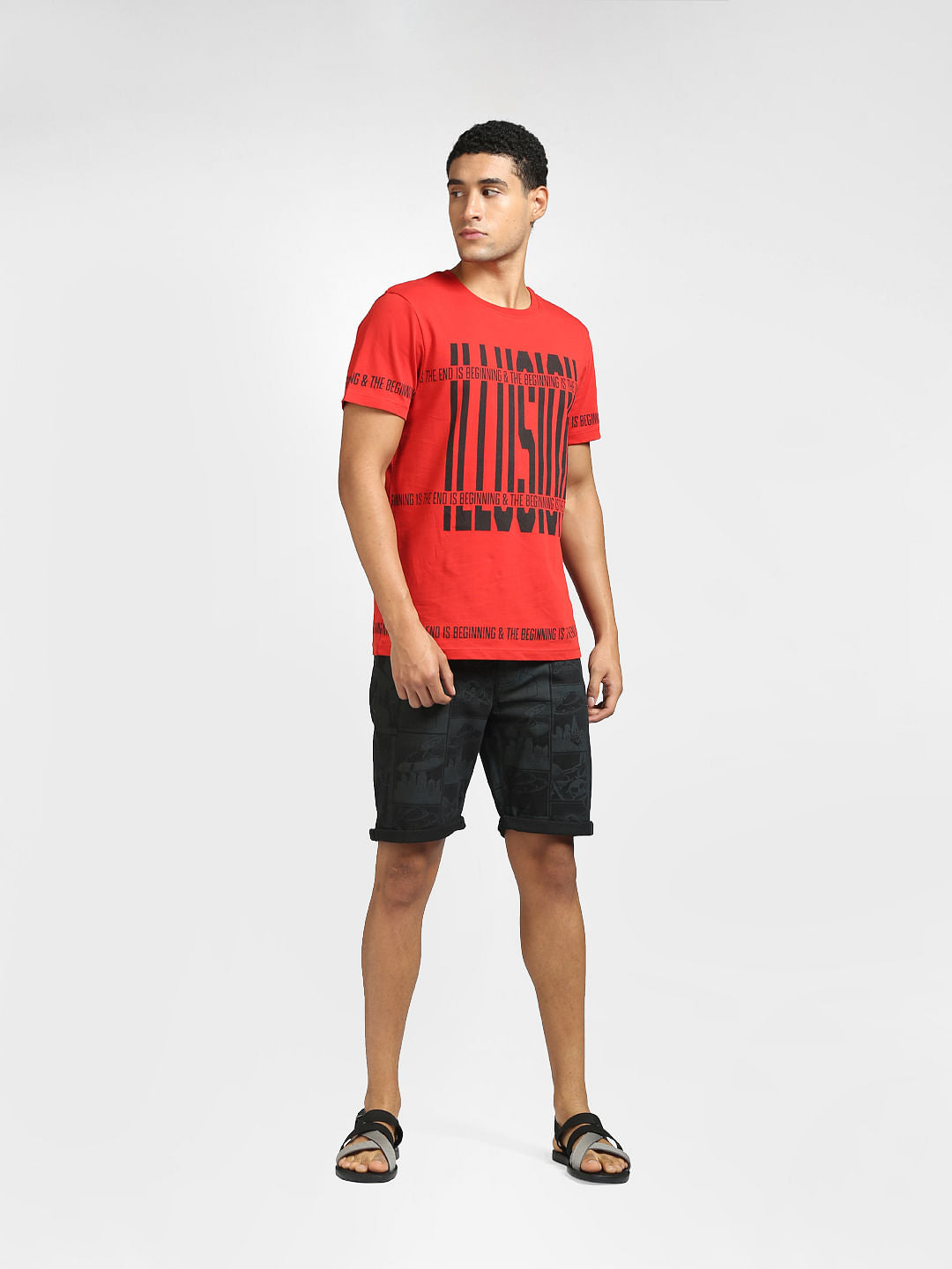 Red Text Print Crew Neck T-shirt