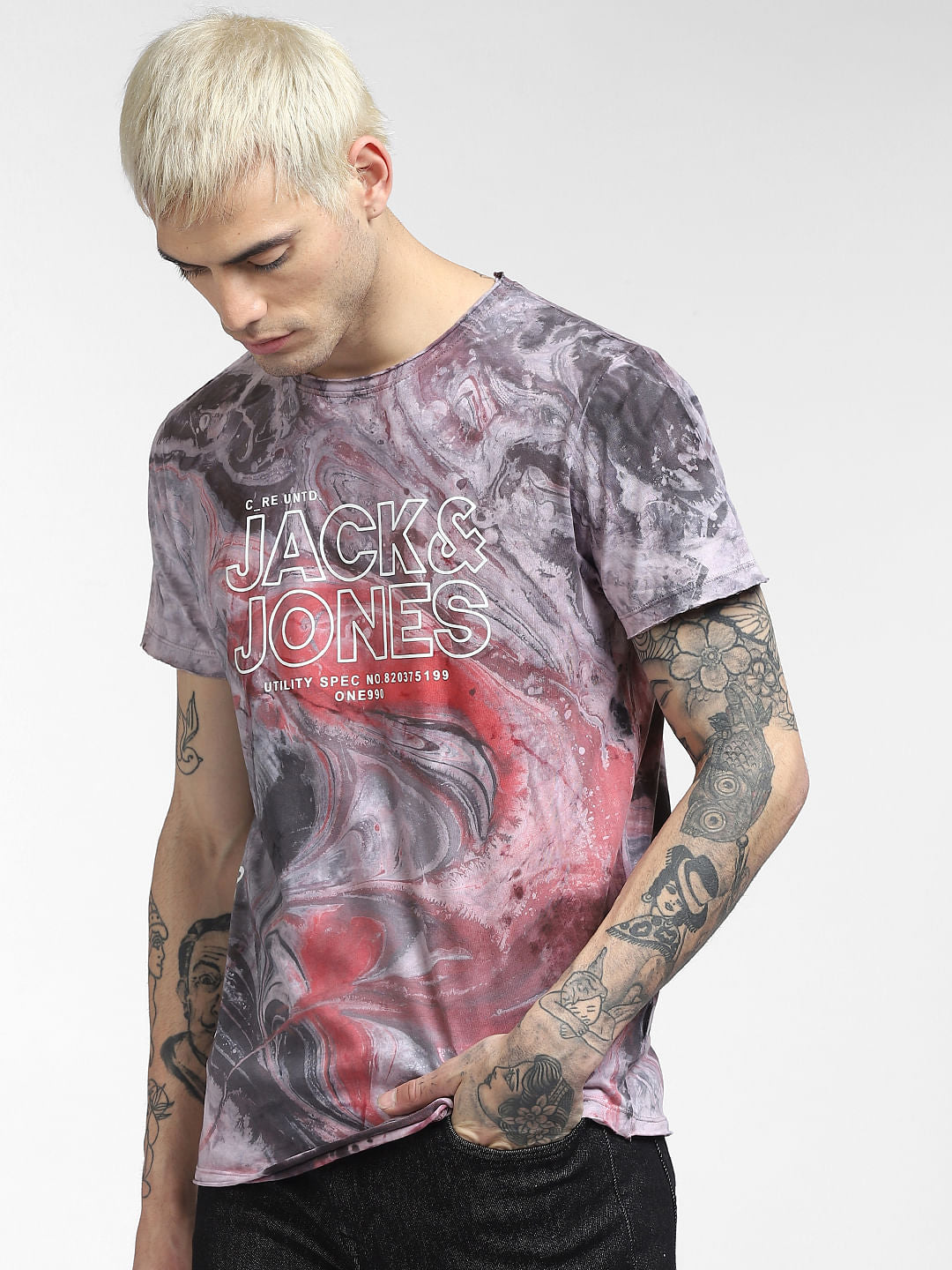 Grey Printed Crew Neck T-shirt