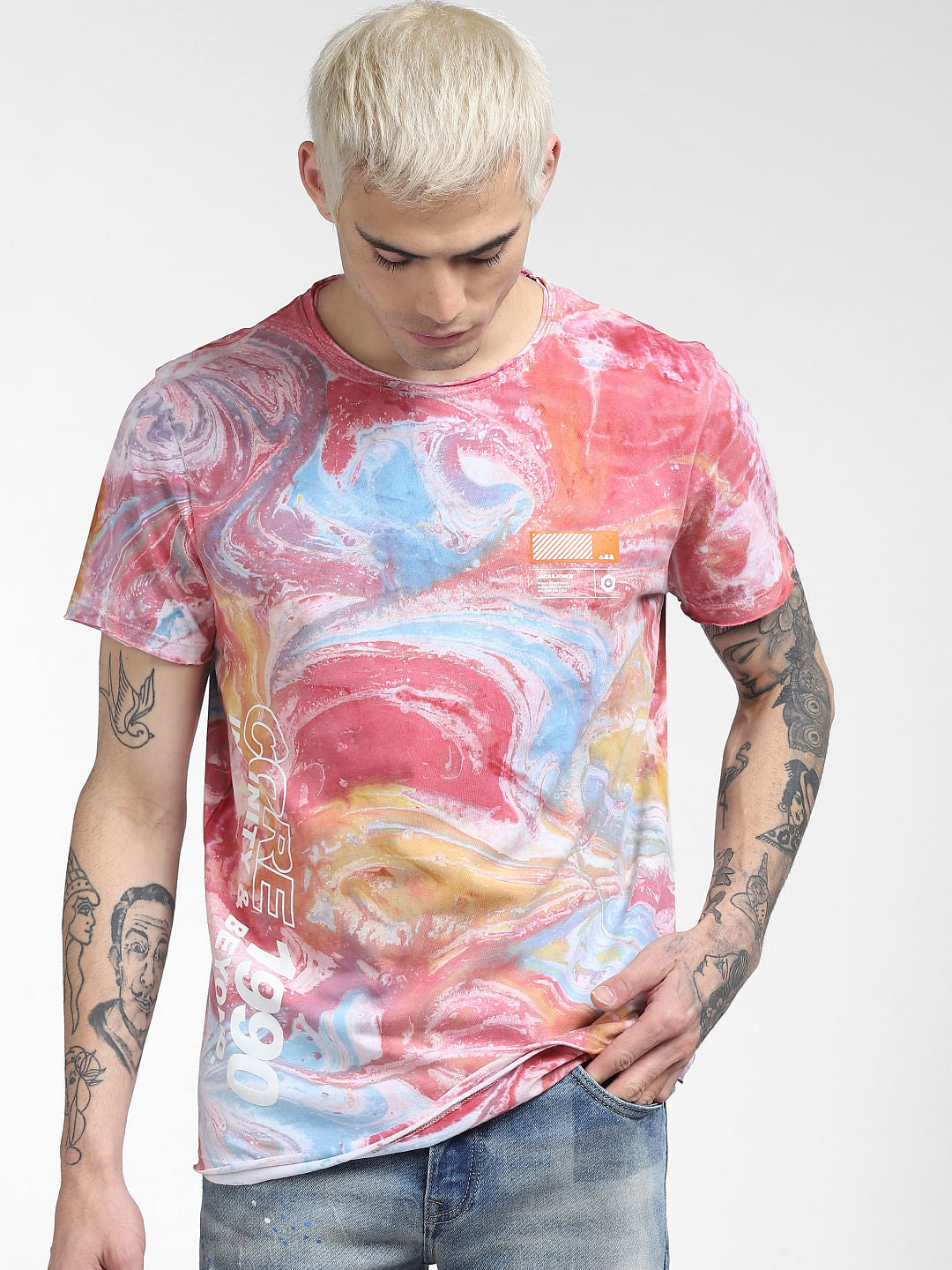 Pink Printed Crew Neck T-shirt