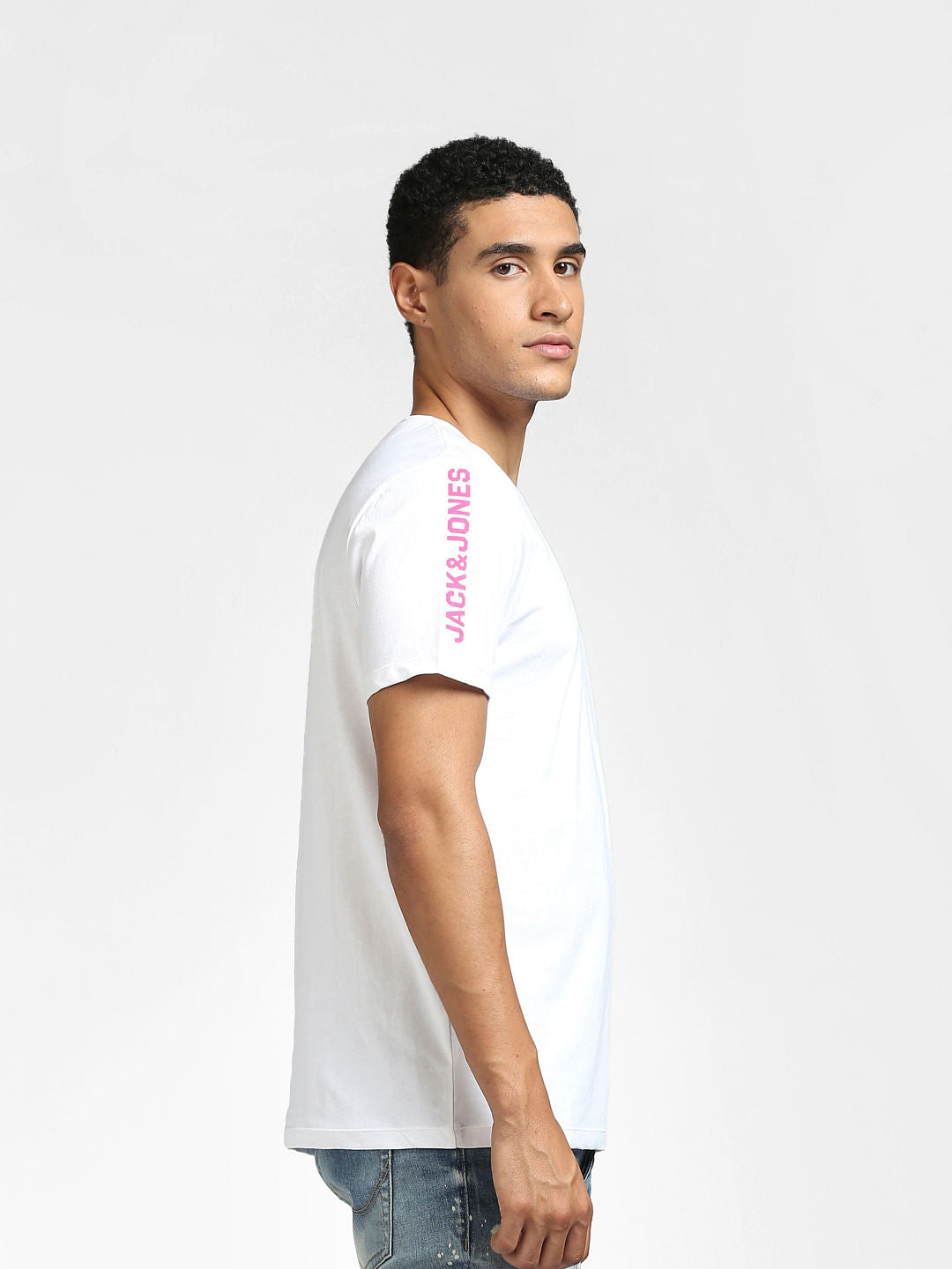 White Colourblocked Crew Neck T-shirt