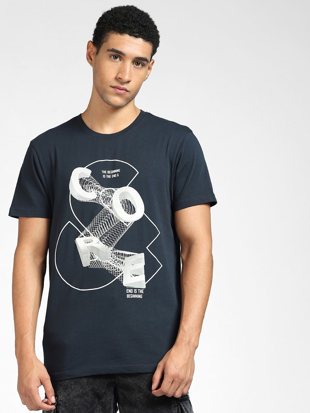 Blue Graphic Print Crew Neck T-shirt