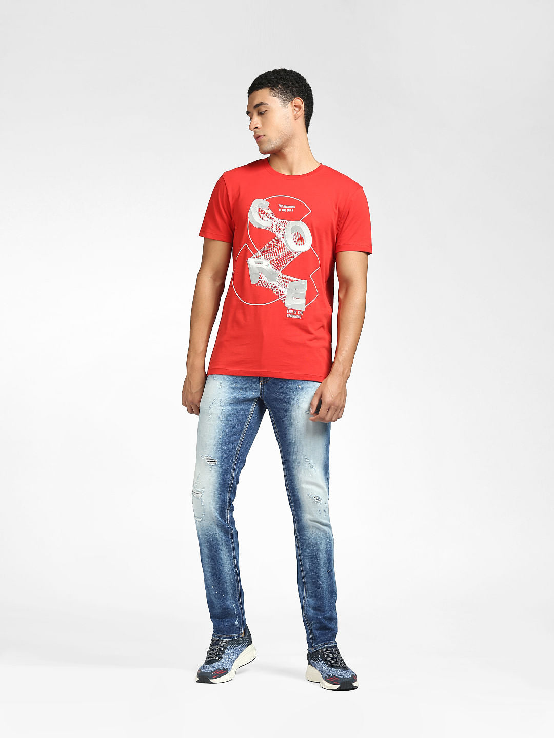Red Graphic Print Crew Neck T-shirt