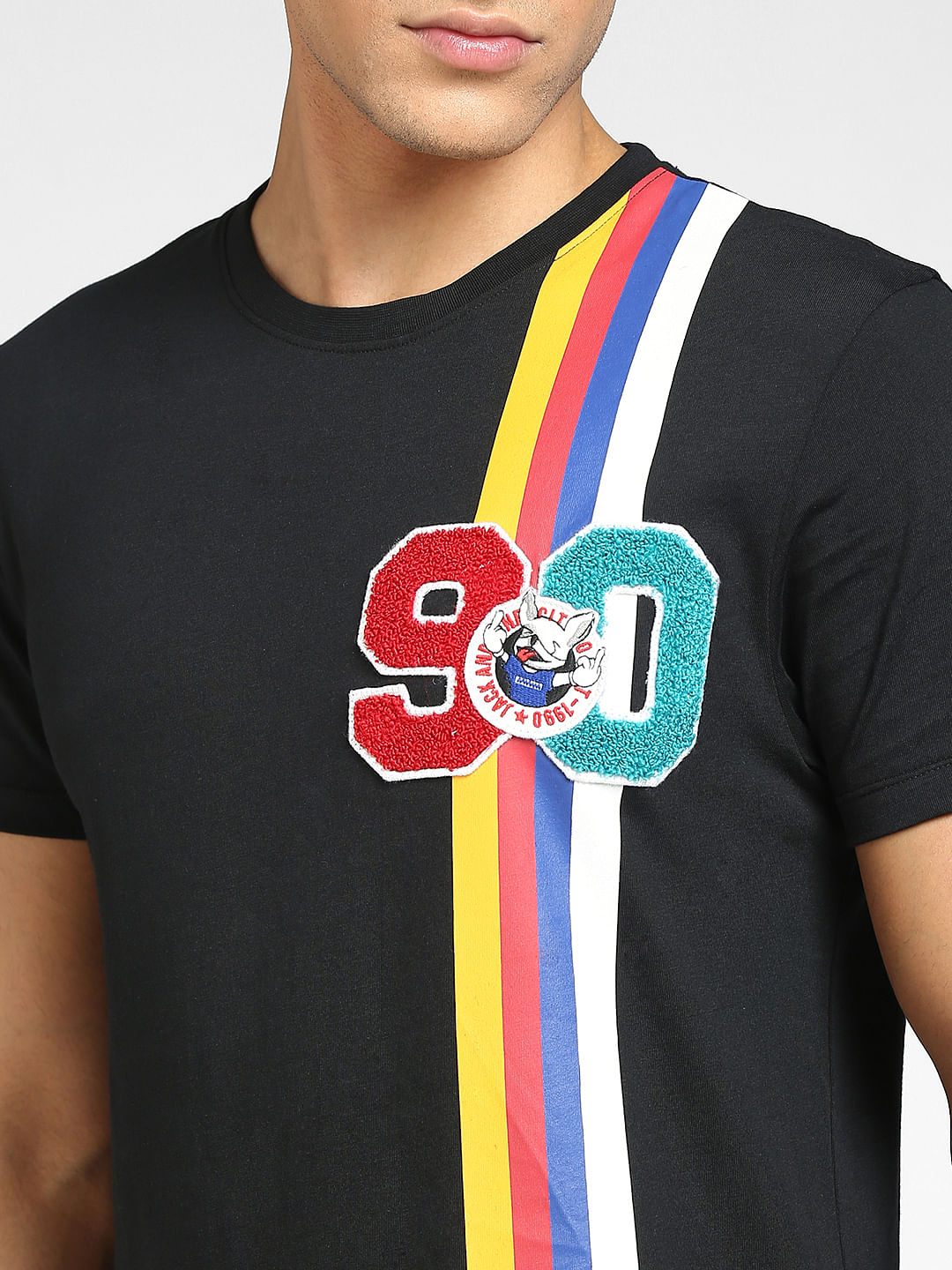 Black Colourblocked Crew Neck T-shirt