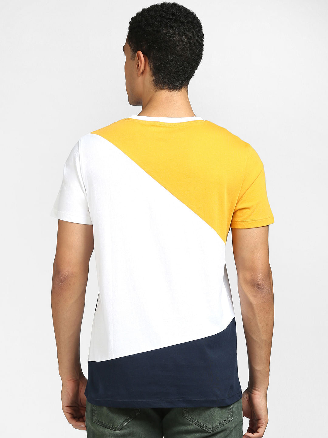 White Colourblocked Crew Neck T-shirt