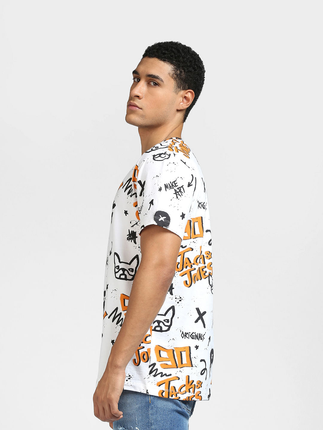 White Graphic Print Crew Neck T-shirt