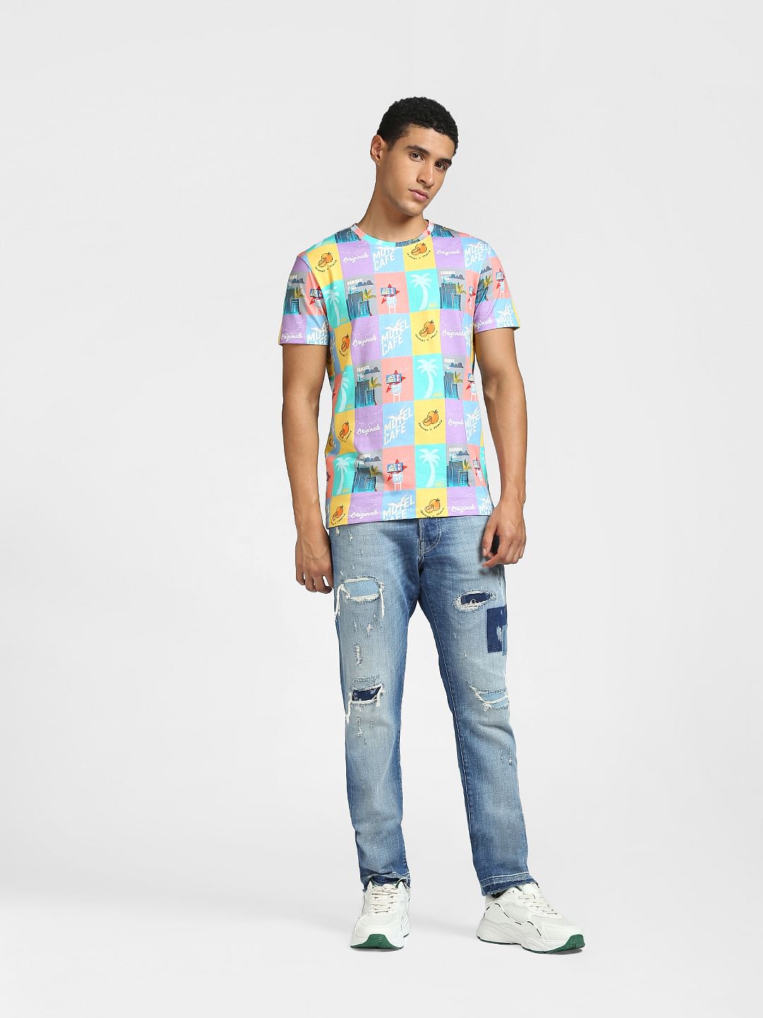 Multi-coloured Graphic Print Crew Neck T-shirt
