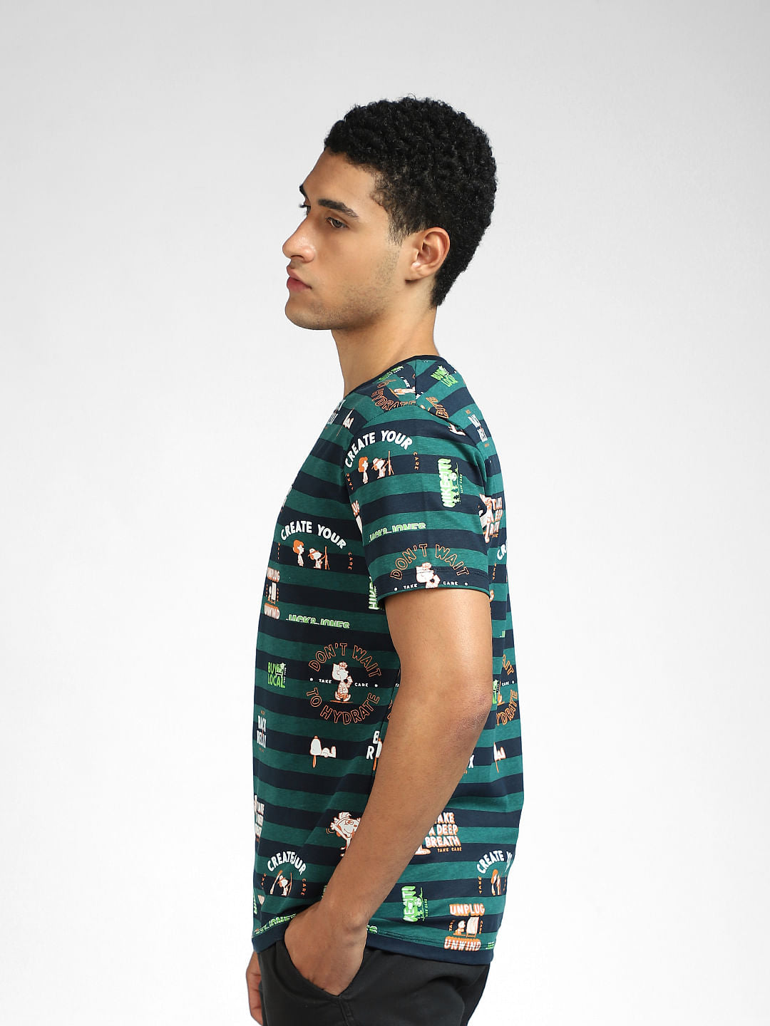 Green Striped Crew Neck T-shirt