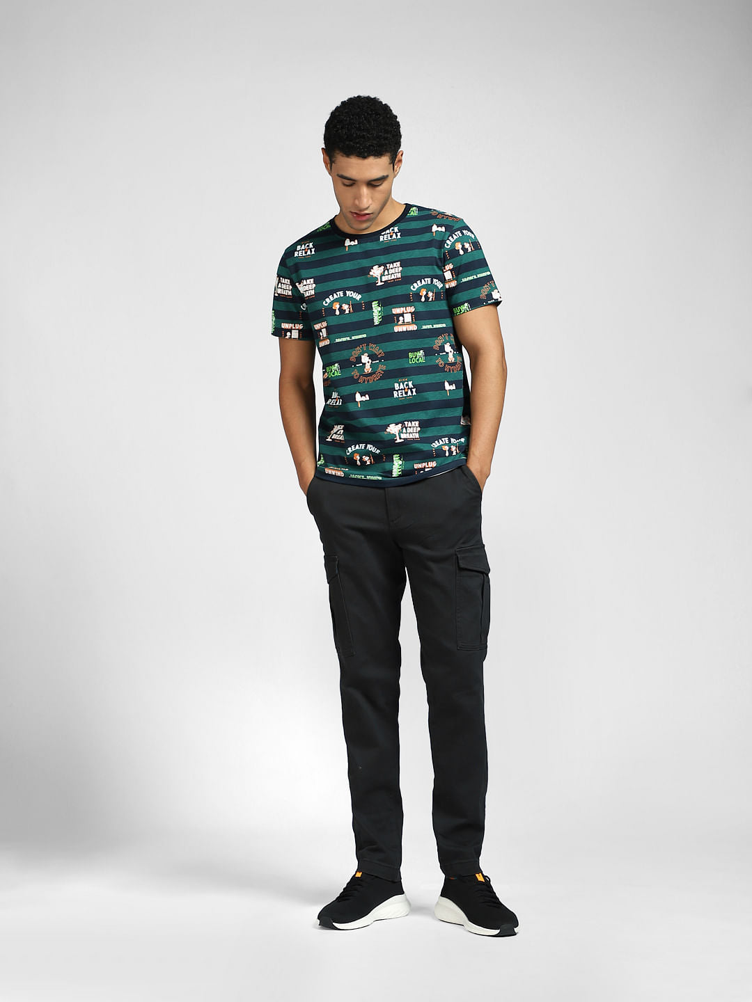 Green Striped Crew Neck T-shirt