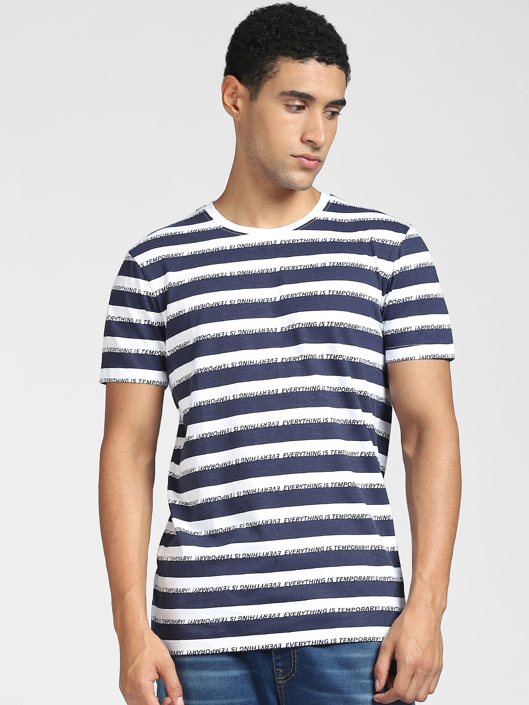 Blue Striped Crew Neck T-shirt