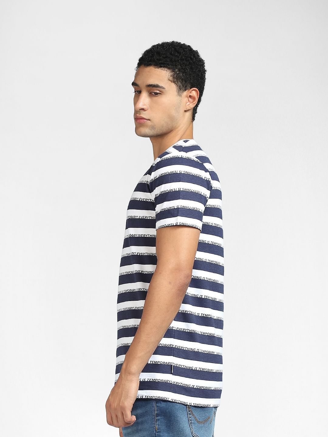 Blue Striped Crew Neck T-shirt