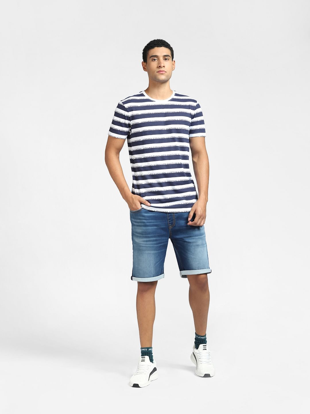 Blue Striped Crew Neck T-shirt