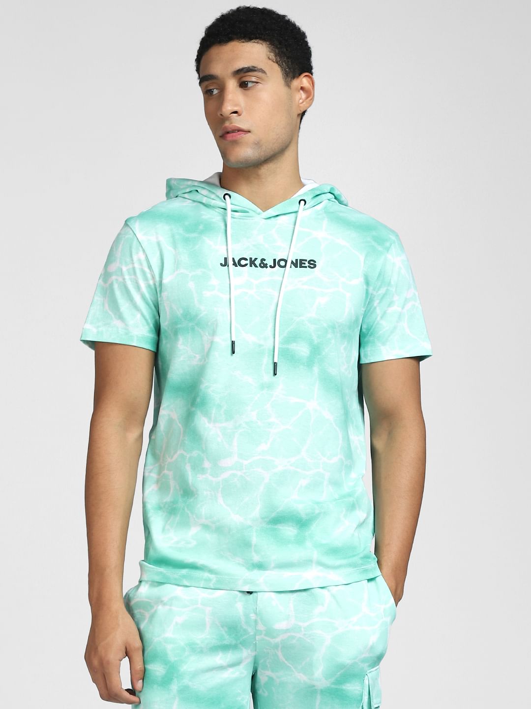 Green Tie Dye Hooded Co-ord T-shirt