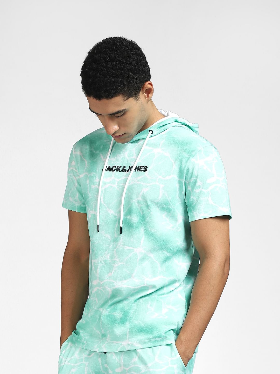 Green Tie Dye Hooded Co-ord T-shirt