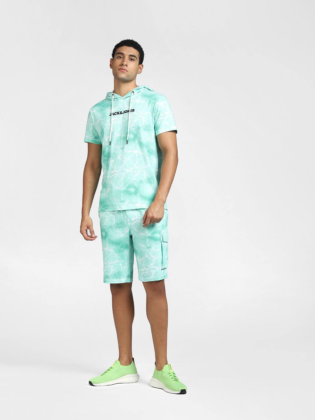Green Tie Dye Hooded Co-ord T-shirt