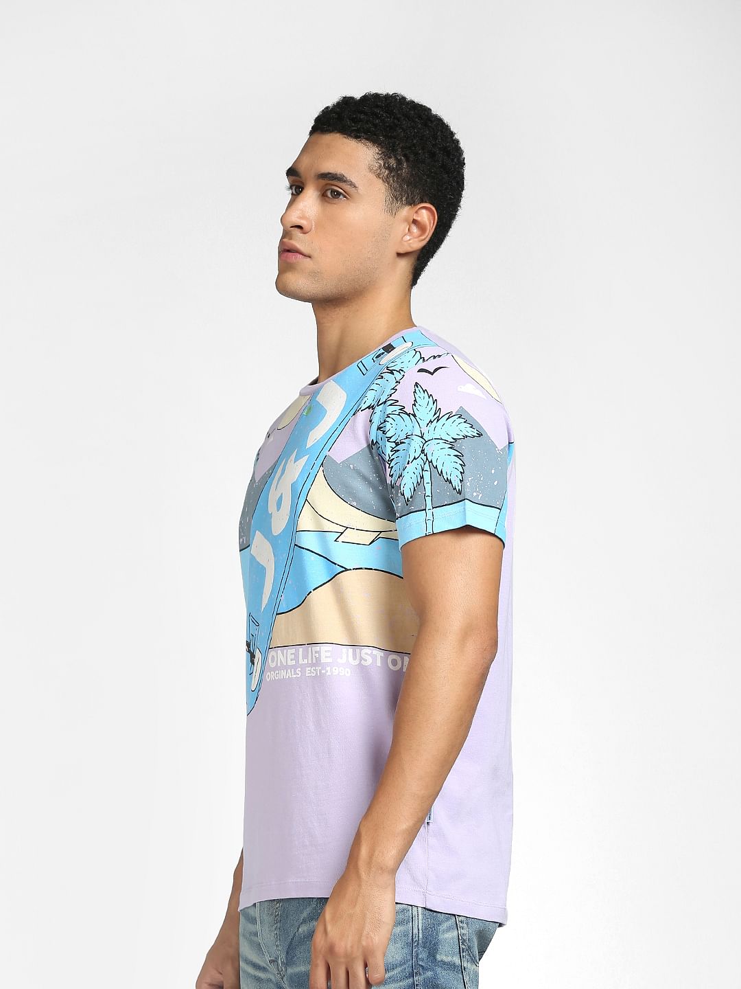 Purple Graphic Print Crew Neck T-shirt