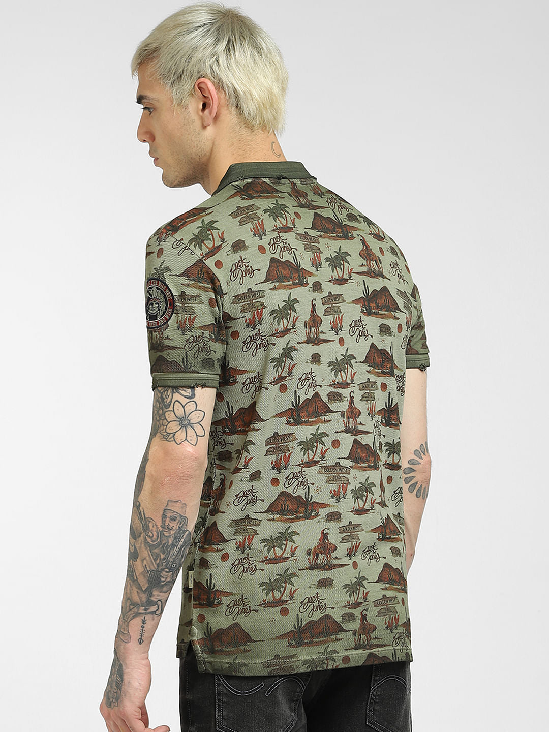 Green Printed Polo Neck T-shirt