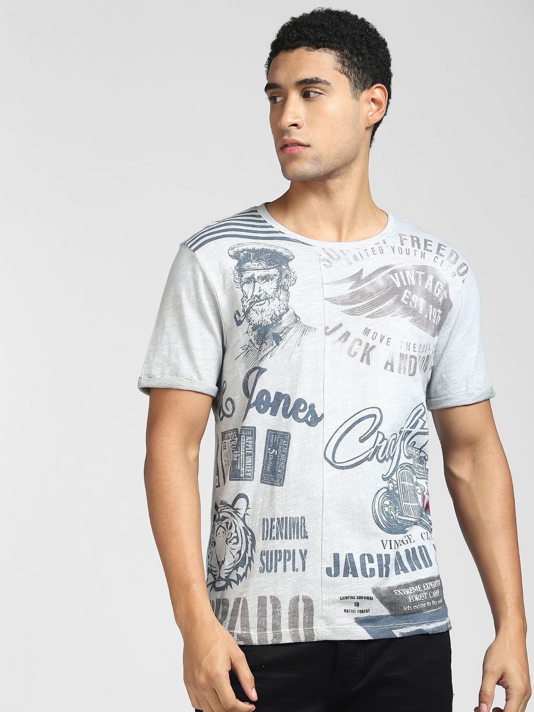 Grey Graphic Print Crew Neck T-shirt