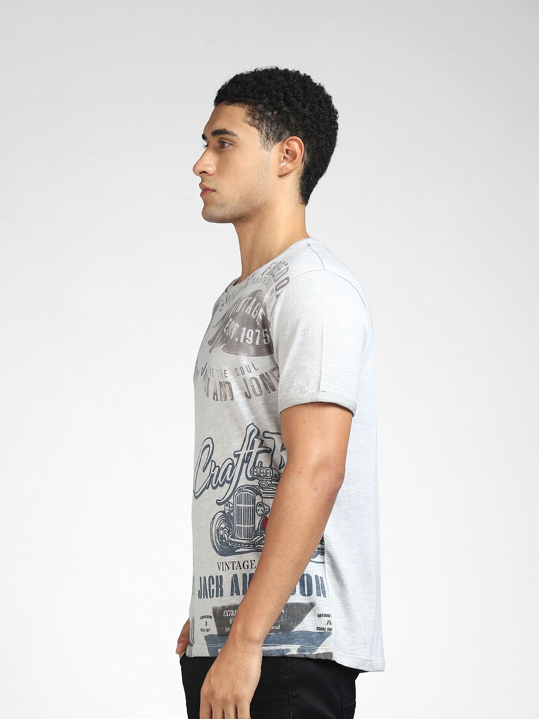 Grey Graphic Print Crew Neck T-shirt