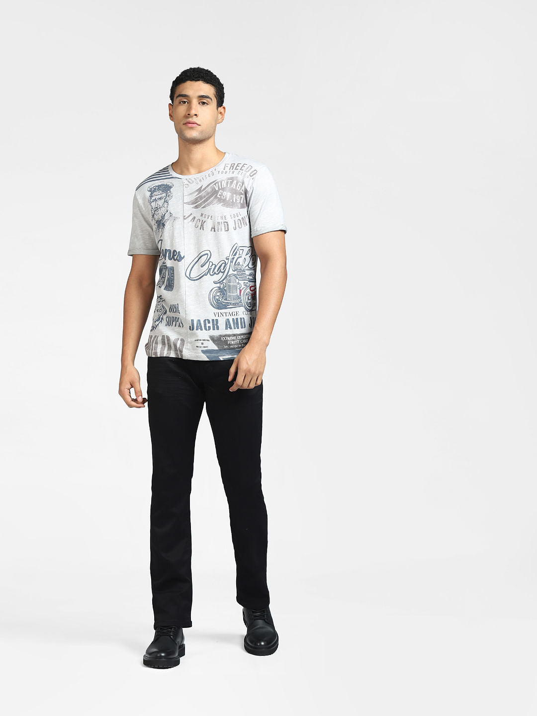 Grey Graphic Print Crew Neck T-shirt