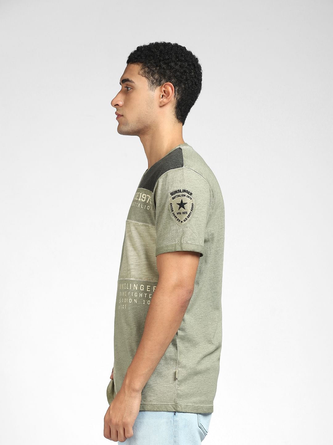 Green Ctect Print Crew Neck T-shirt