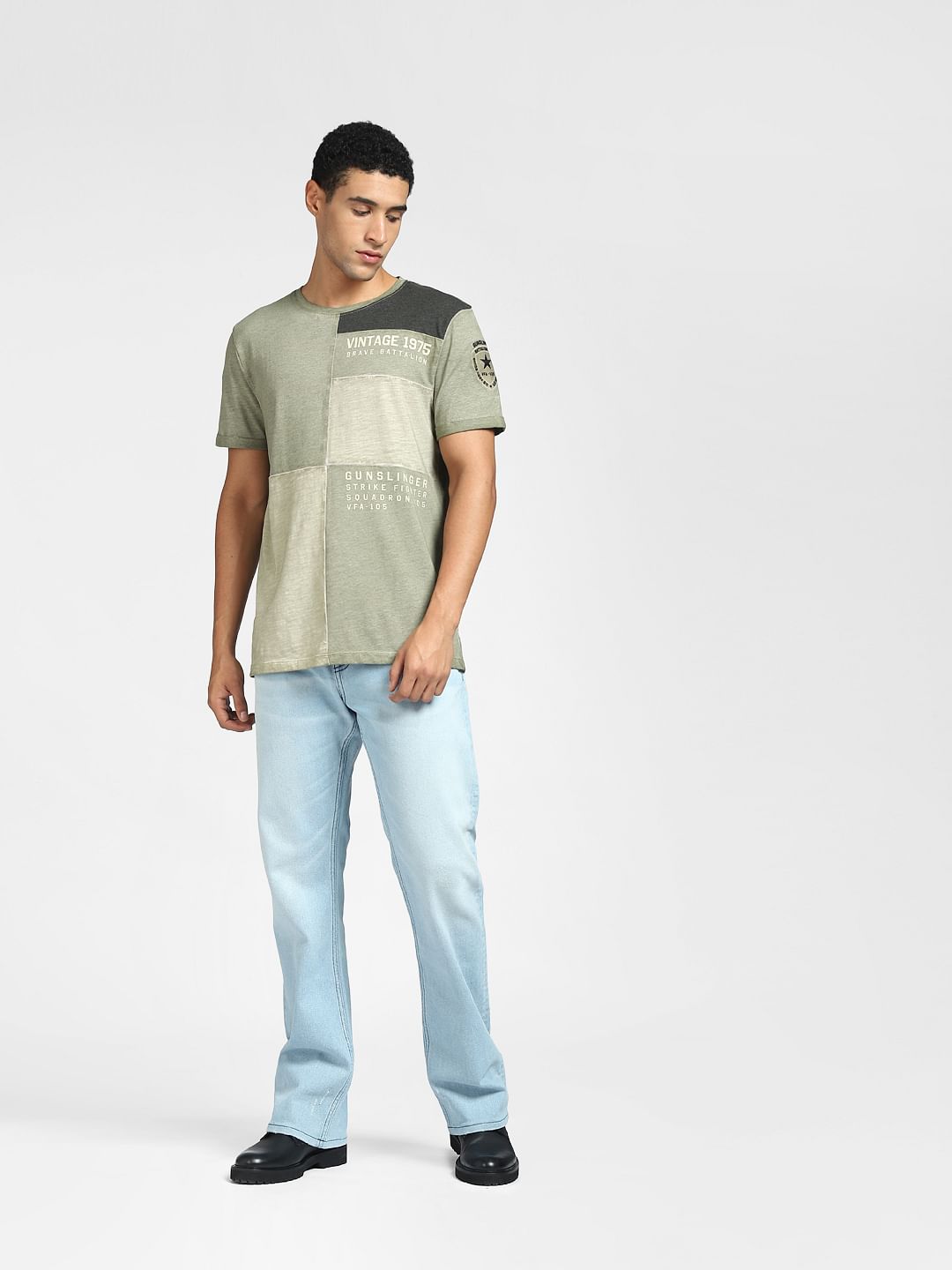 Green Ctect Print Crew Neck T-shirt
