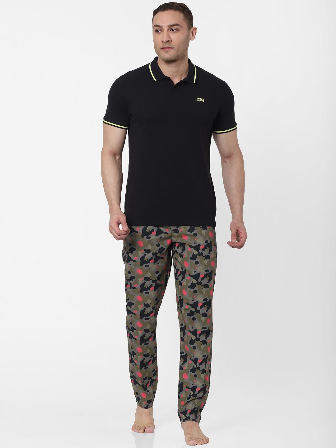 Black Contrast Tipping Polo Neck T-shirt