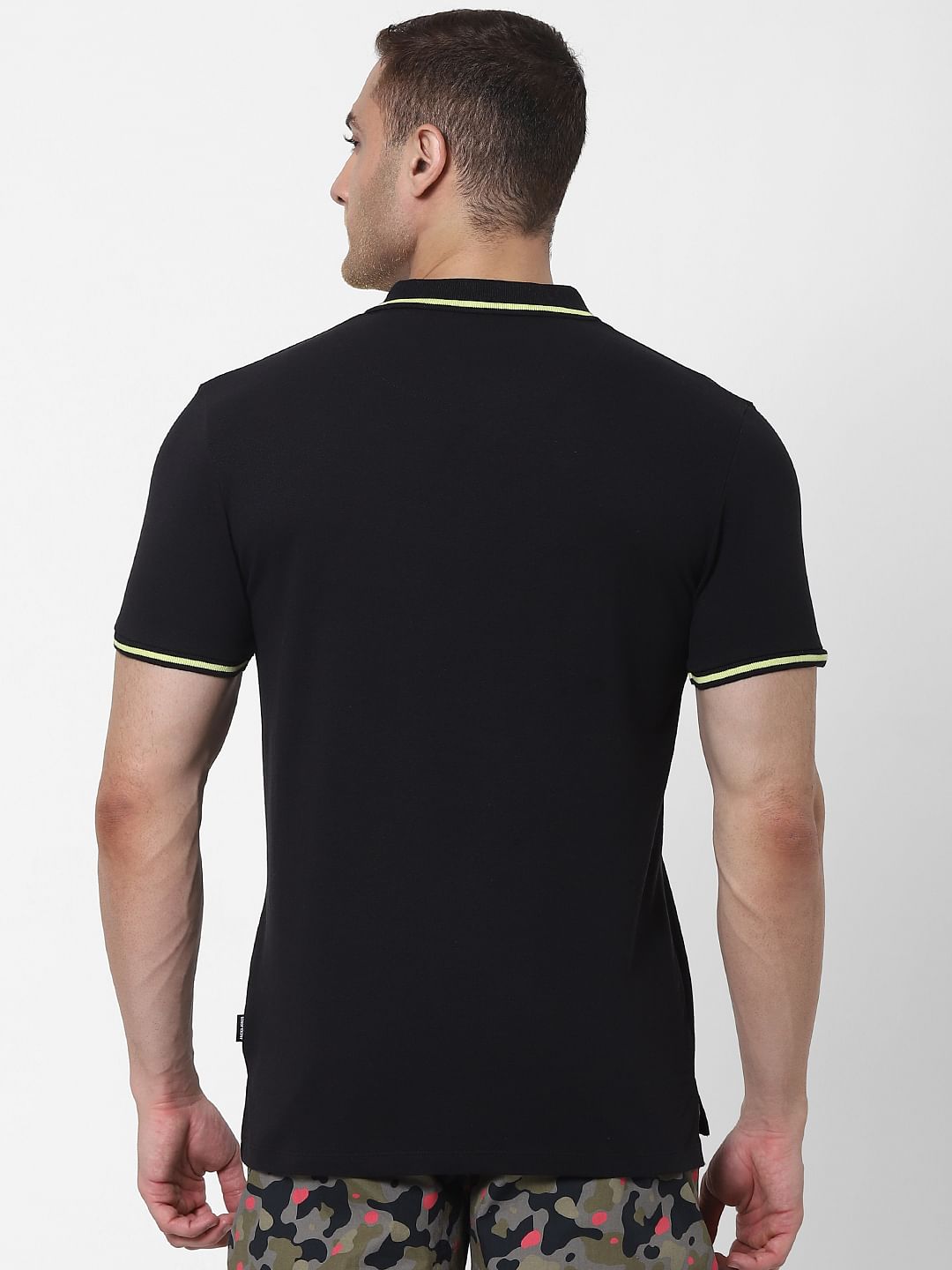 Black Contrast Tipping Polo Neck T-shirt
