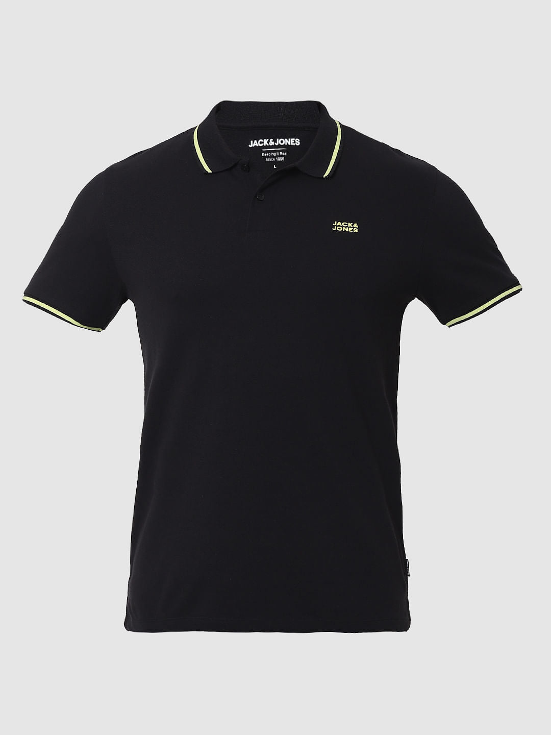 Black Contrast Tipping Polo Neck T-shirt
