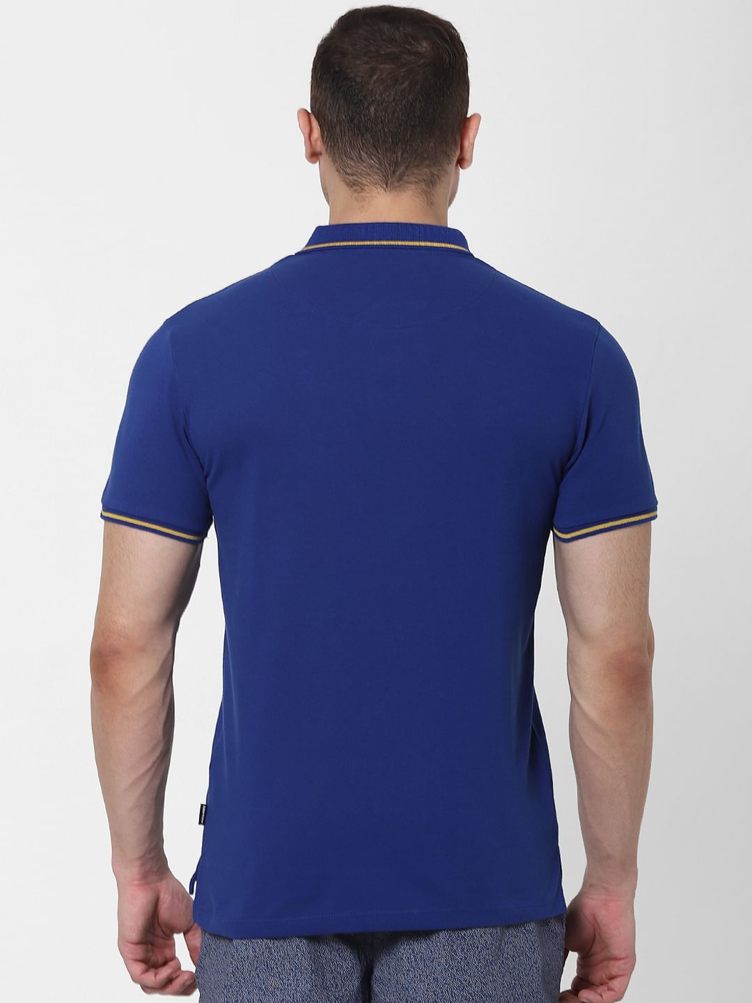 Blue Contrast Tipping Polo Neck T-shirt