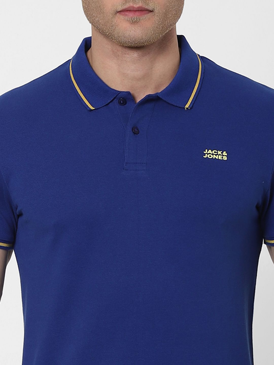 Blue Contrast Tipping Polo Neck T-shirt