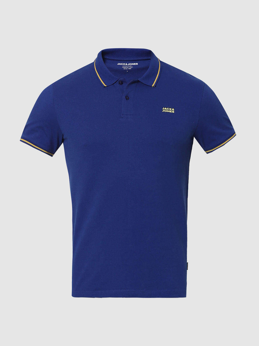 Blue Contrast Tipping Polo Neck T-shirt