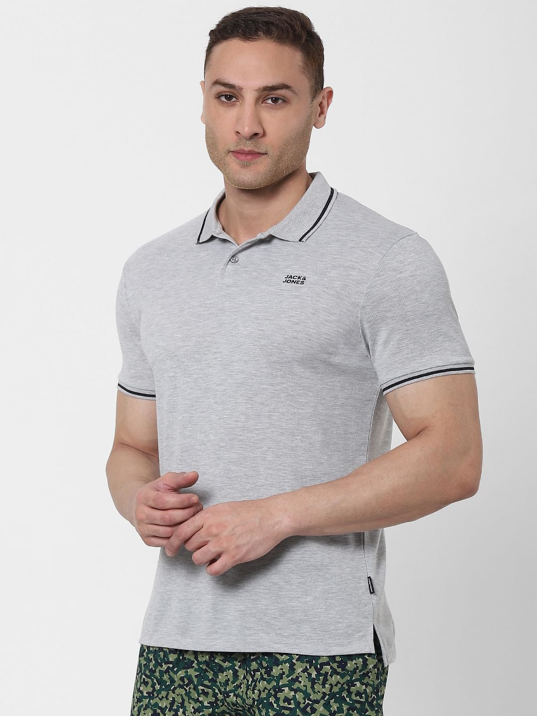 Light Grey Contrast Tipping Polo Neck T-shirt