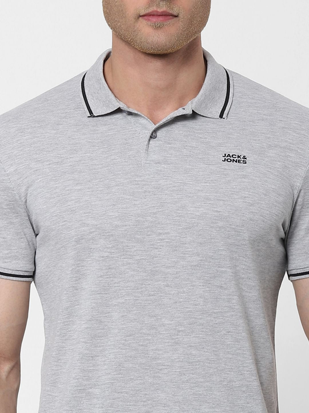 Light Grey Contrast Tipping Polo Neck T-shirt