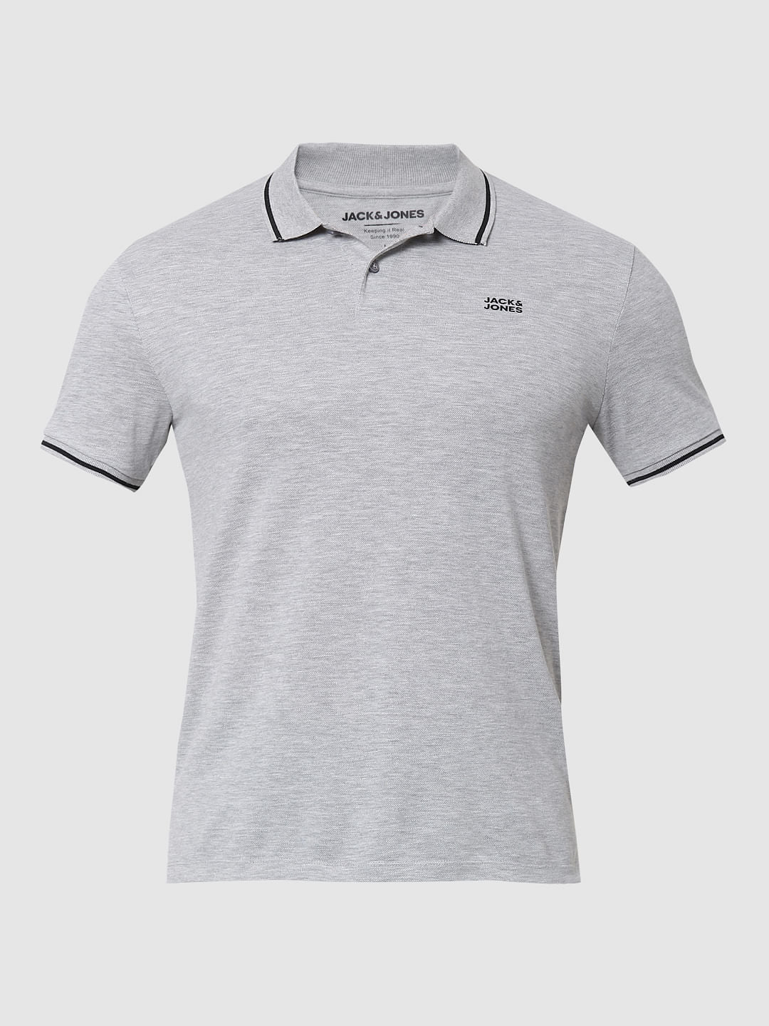 Light Grey Contrast Tipping Polo Neck T-shirt