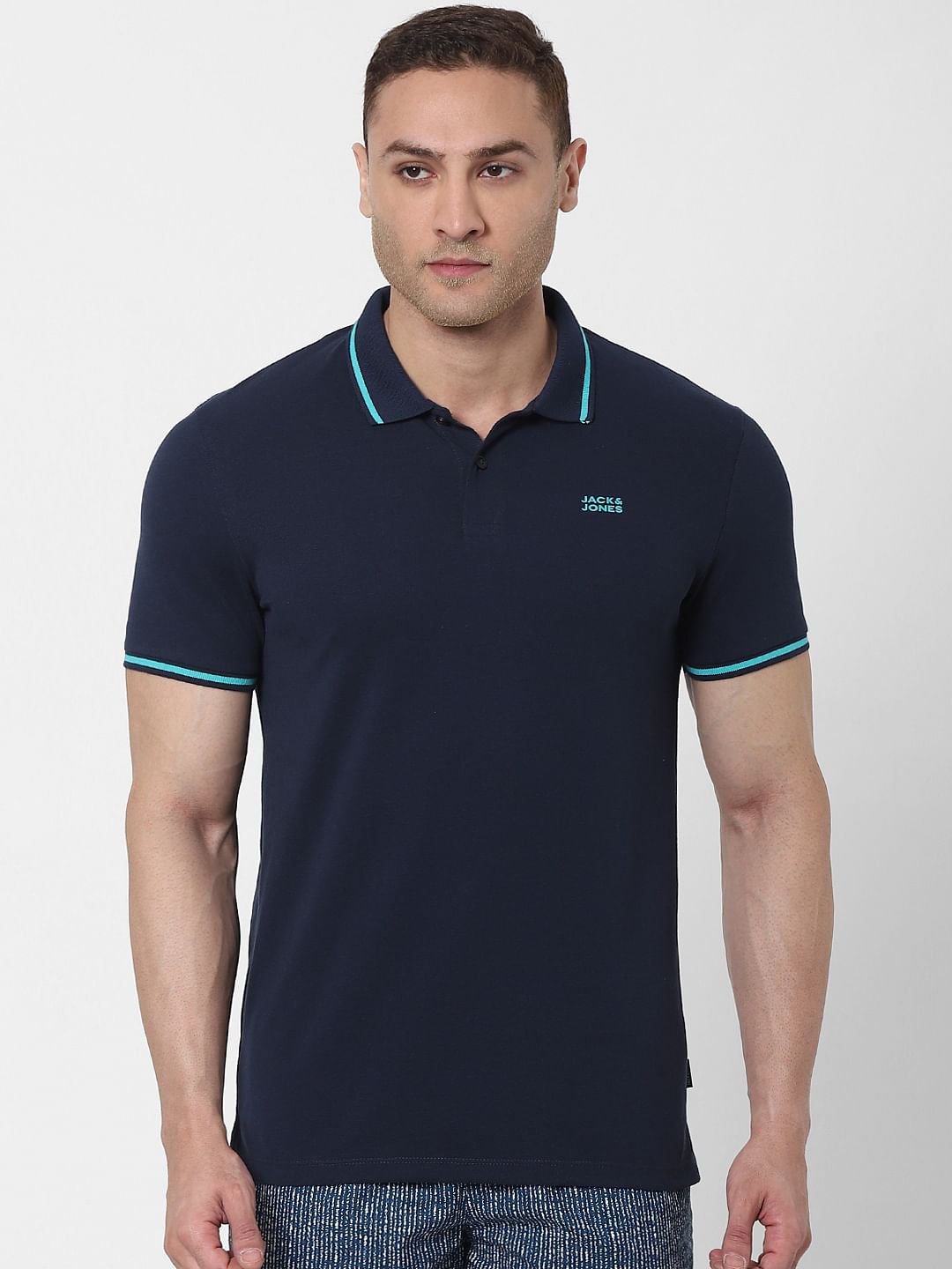 Light Grey Contrast Tipping Polo Neck T-shirt